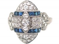 Art Deco Platinum, Diamond & Sapphire Navette Shaped Ring