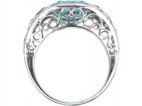 French Art Deco Platinum, Diamond, Aquamarine & Ruby Ring