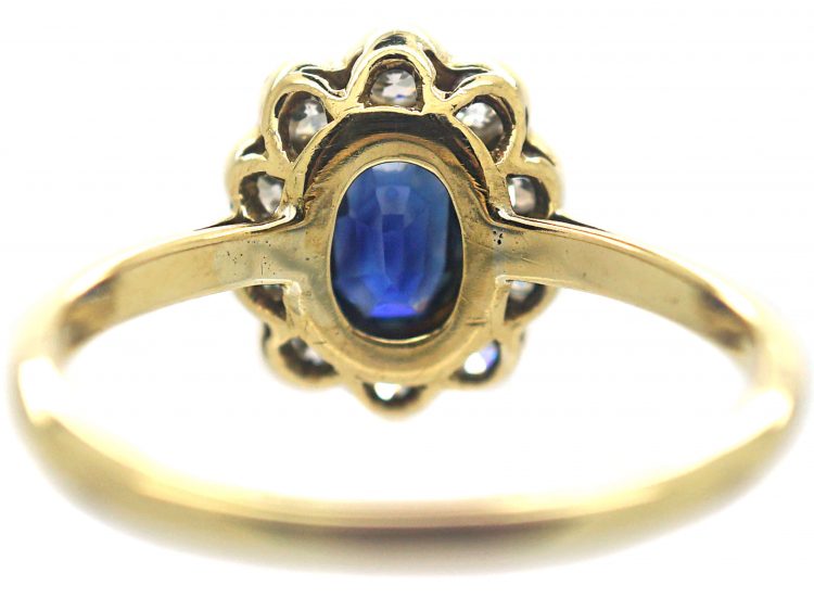 Edwardian 18ct Gold & Platinum, Sapphire & Diamond Oval Cluster Ring