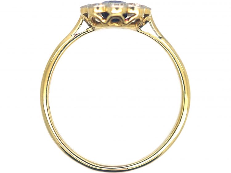 Edwardian 18ct Gold & Platinum, Sapphire & Diamond Oval Cluster Ring