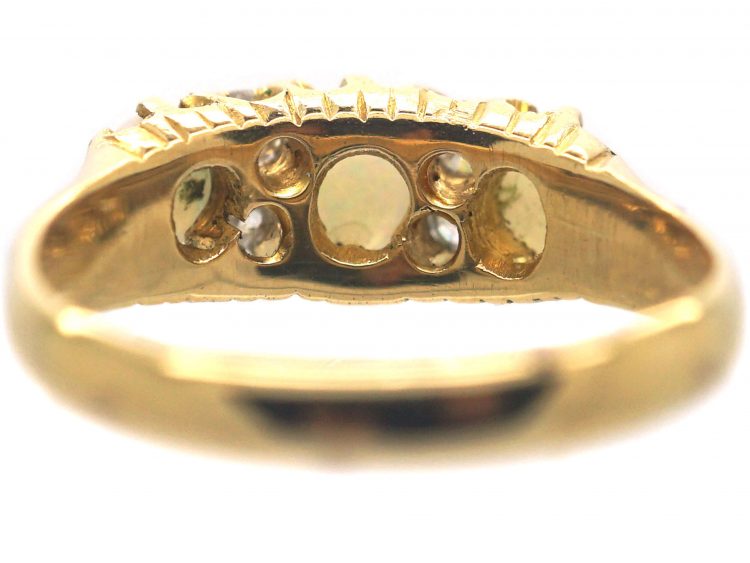 Victorian 18ct Gold, Three Stone Opal & Diamond Ring