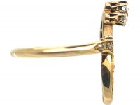 Art Nouveau 18ct Gold Lily of the Valley Ring with Plique a Jour Enamel & Diamonds