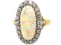 Edwardian 18ct Gold Large Opal & Diamond Oval Cluster Ring