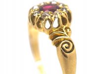 Victorian 18ct Gold Ruby & Diamond Cluster Ring with Ornate Shoulders