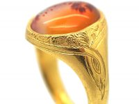 Victorian 18ct Gold & Orange Moss Agate Signet Ring