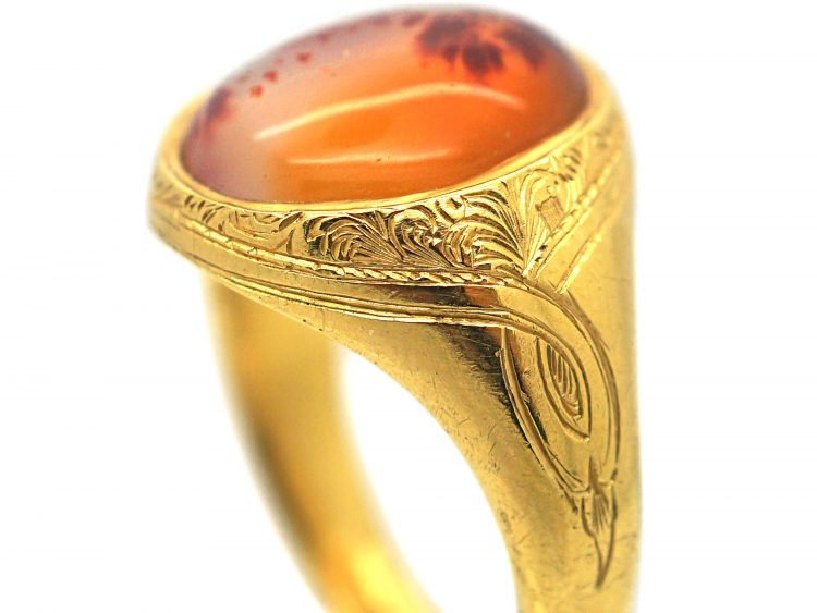Victorian 18ct Gold & Orange Moss Agate Signet Ring