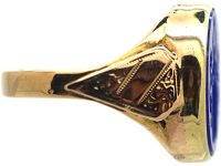 Victorian 18ct Gold, Lapis Lazuli Signet Ring with Intaglio of a Crest