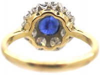 18ct Gold Royal Blue Sapphire & Diamond Cluster Ring