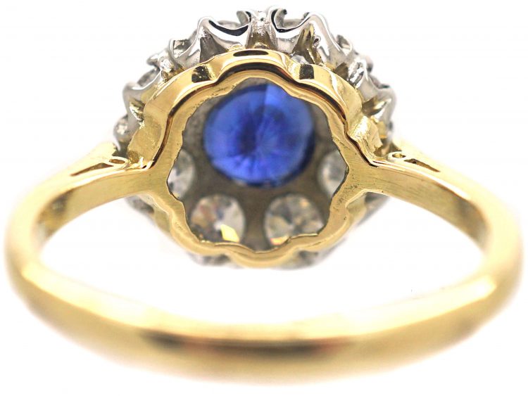 18ct Gold Royal Blue Sapphire & Diamond Cluster Ring