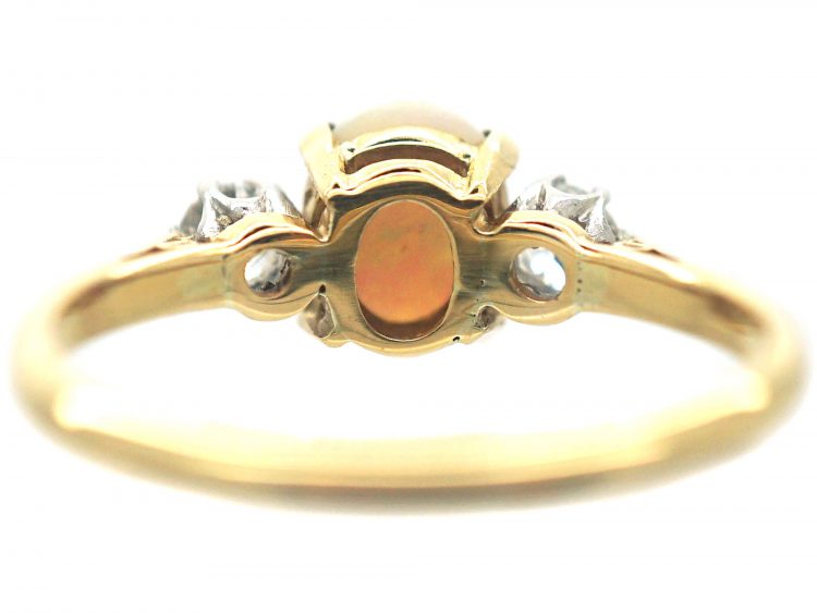 18ct Gold Three Stone Opal & Diamond Ring
