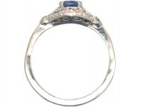 Art Deco Platinum, Sapphire & Diamond Cluster Ring with Ornate Shoulders