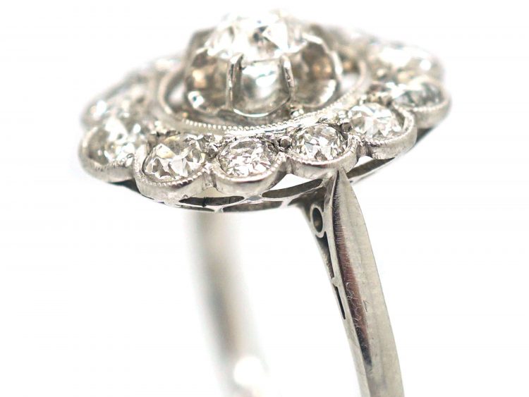 French Art Deco, 18ct White Gold & Diamond Oval Cluster Ring