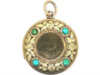 Georgian 15ct Two Colour Gold Round Locket set with Turquoise