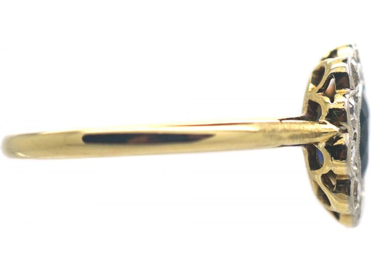 Edwardian 18ct Gold & Platinum, Sapphire & Diamond Oval Cluster Ring