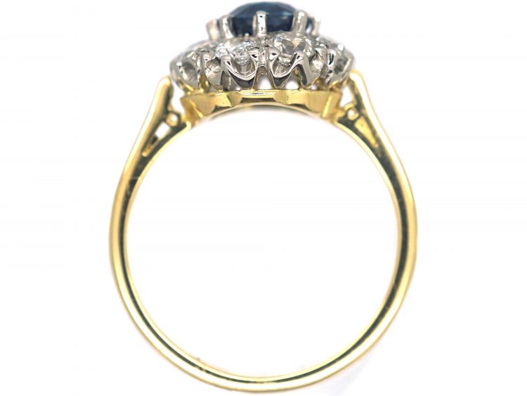18ct Gold Royal Blue Sapphire & Diamond Cluster Ring