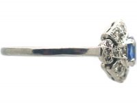 Art Deco Platinum, Sapphire & Diamond Cluster Ring with Ornate Shoulders