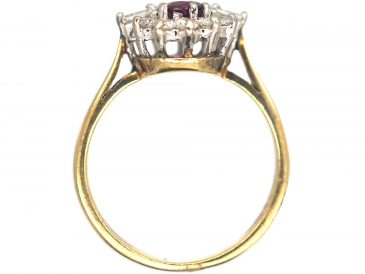18ct Gold, Ruby & Diamond Cluster Ring with Baguette Diamonds