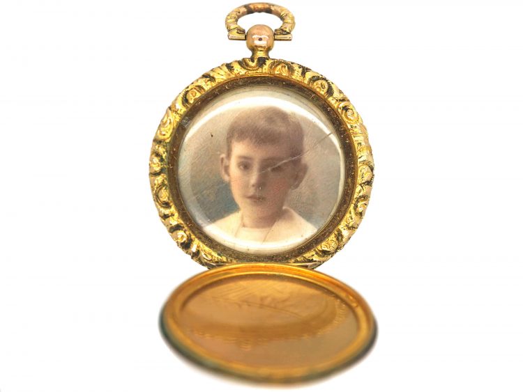 Georgian 15ct Gold Round Locket with Garter Motif