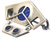 Art Nouveau Silver & Blue Chalcedony Brooch