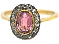 Edwardian 18ct Gold, Pink Tourmaline & Rose Diamond Oval Cluster Ring