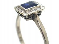 Art Deco 18ct White Gold & Platinum, Sapphire & Diamond Rectangular Ring
