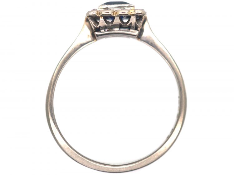 Art Deco 18ct White Gold & Platinum, Sapphire & Diamond Rectangular Ring
