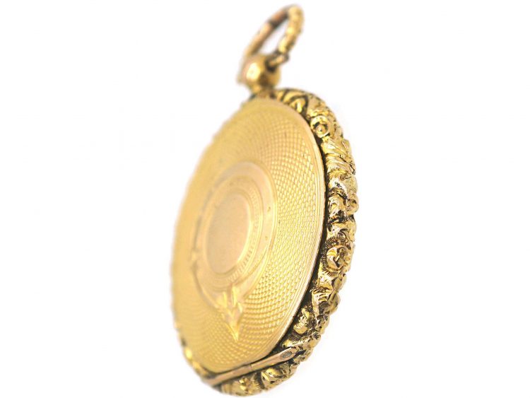 Georgian 15ct Gold Round Locket with Garter Motif