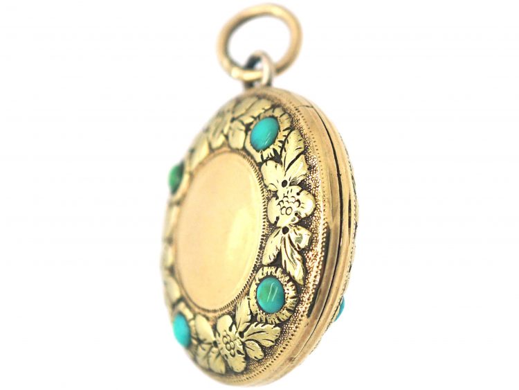 Georgian 15ct Two Colour Gold Round Locket set with Turquoise