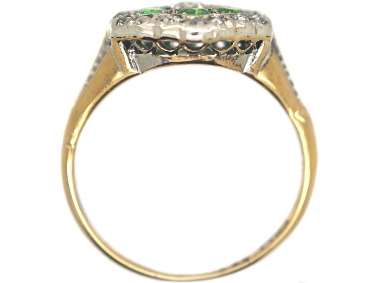 Edwardian 18ct Gold, Green Garnet & Diamond Cluster Ring