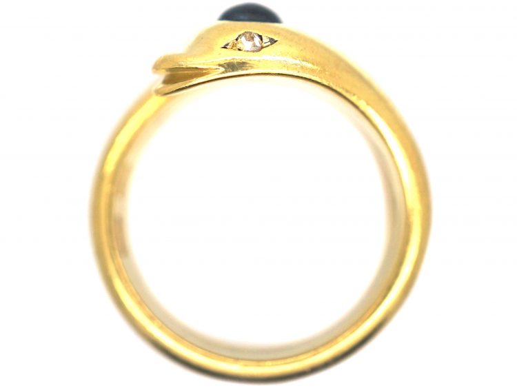 Victorian 18ct Gold Ring set with a Cabochon Sapphire & Rose Diamond Eyes