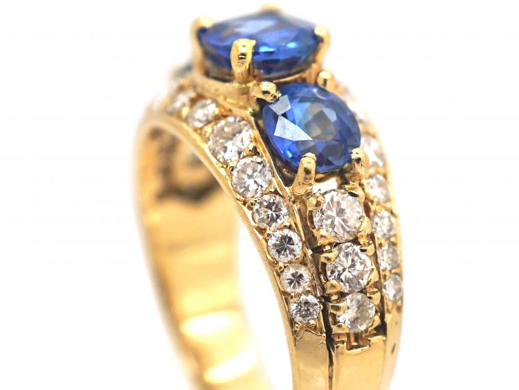 French 18ct Gold, Sapphire & Diamond Bombé Style Ring