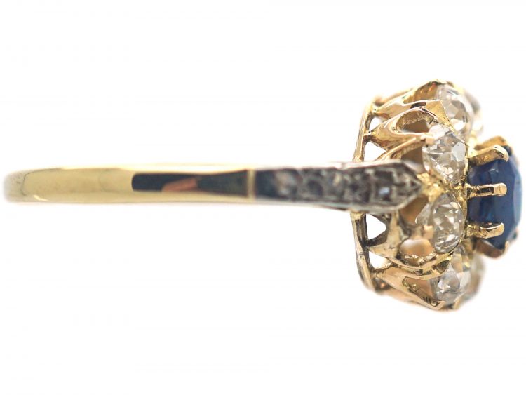 Edwardian 18ct Gold, Sapphire & Diamond Cluster Ring