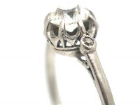 French Art Deco, Platinum & Diamond Solitaire Ring with Diamond Set Shoulders