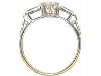 Art Deco 18ct Gold & Platinum, Diamond Solitaire Ring with Baguette Diamond Shoulders