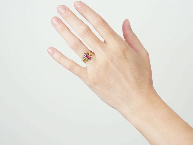 Victorian 18ct Gold, Ruby & Rose Diamond Ring