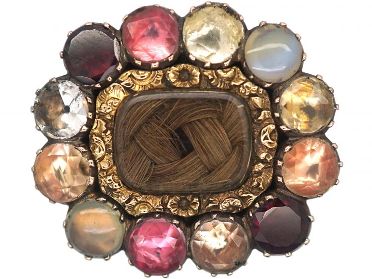 Georgian 9ct Gold Harlequin Gem Set Memorial Brooch