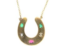 Victorian 18ct Gold & Gem Set Horseshoe Pendant on Gold Chain