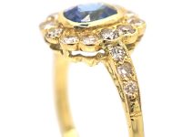 18ct Gold Sapphire & Diamond Cluster Ring with Diamond Set Shoulders