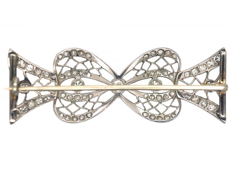 Art Deco Platinum & Diamond Bow Brooch