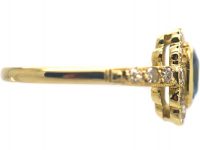 18ct Gold Sapphire & Diamond Cluster Ring with Diamond Set Shoulders