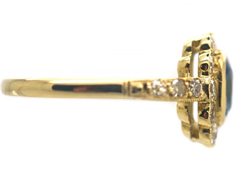 18ct Gold Sapphire & Diamond Cluster Ring with Diamond Set Shoulders