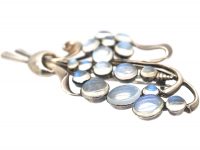 Arts and Crafts Large Silver Flower Spray Brooch set with Moonstones