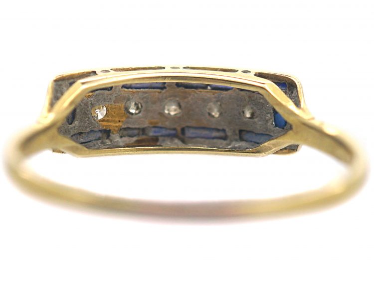 Art Deco 18ct Gold & Platinum, Diamond & Sapphire Rectangular Ring