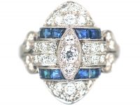 Art Deco Platinum, Diamond & Sapphire Navette Shaped Ring