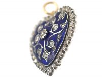 Edwardian 18ct White & Yellow Gold Royal Blue Enamel & Diamond Heart Shaped Pendant
