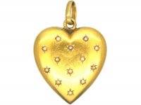 French Belle Epoque 18ct Gold Heart Pendant set with Natural Split Pearls