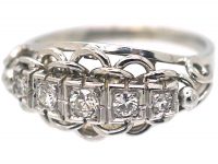 French Art Deco 18ct White Gold Ring set with Five Diamonds