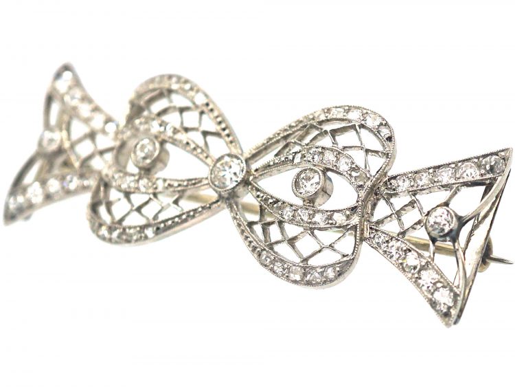 Art Deco Platinum & Diamond Bow Brooch