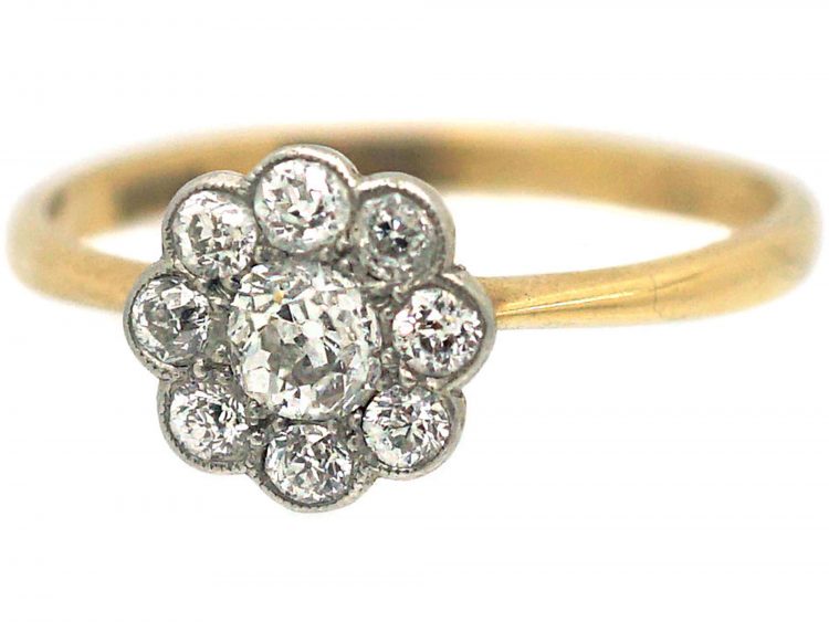 Edwardian 18ct Gold & Platinum, Diamond Daisy Cluster Ring