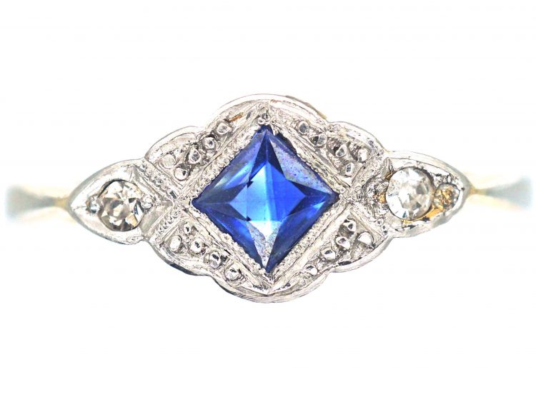 Art Deco 18ct Gold & Platinum, Sapphire & Diamond Ring